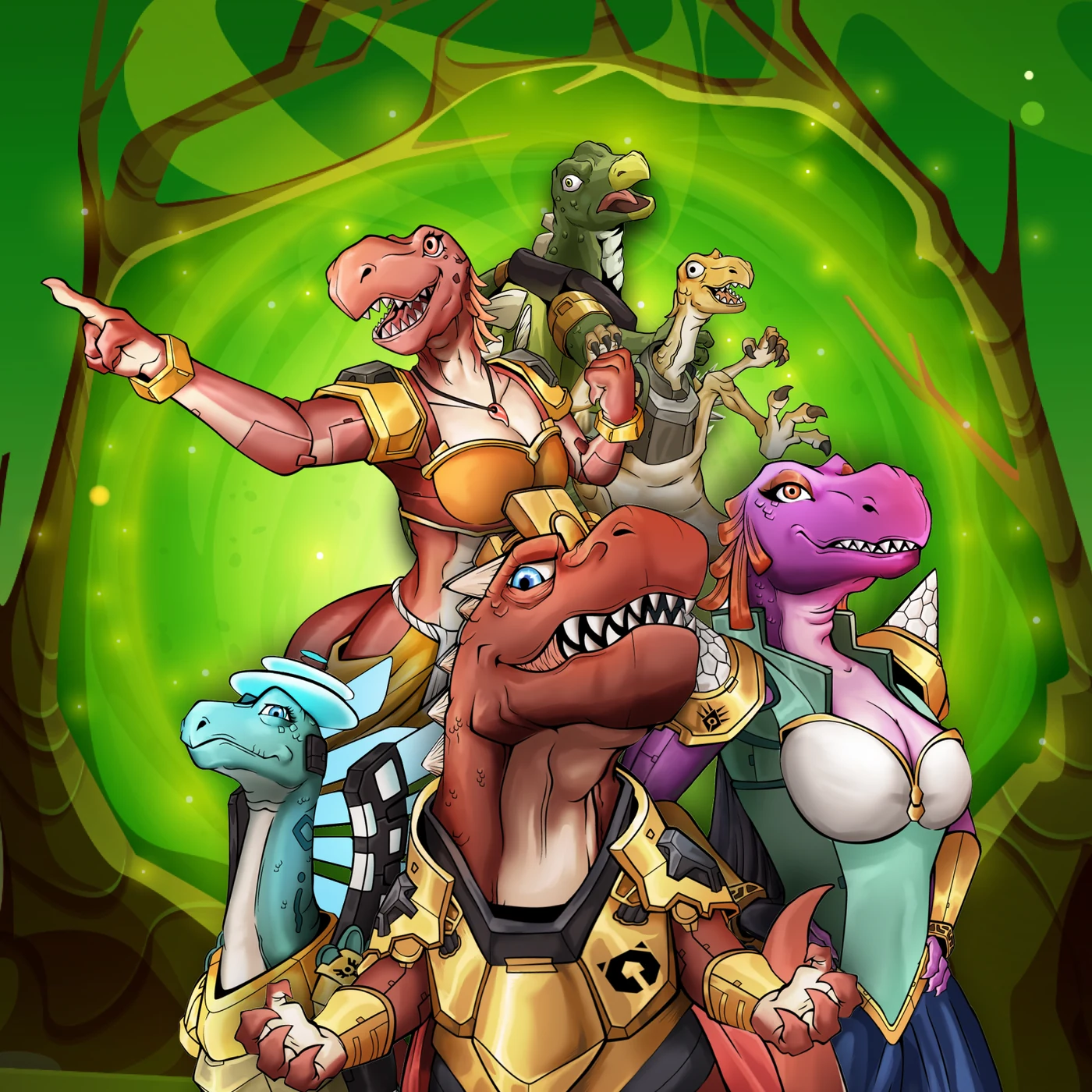 Dino Loco staggered character collage